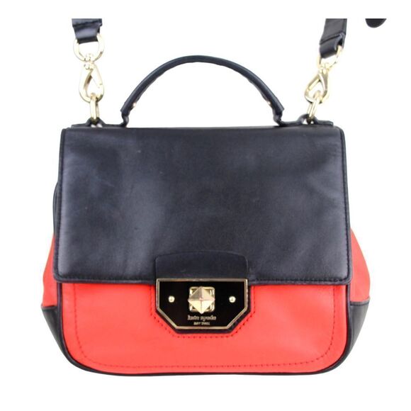 KATE SPADE NY BLACK RED GENUINE LEATHER SHOULDER BAG XBODY SATCHEL HANDBAG PURSE - Picture 1 of 16